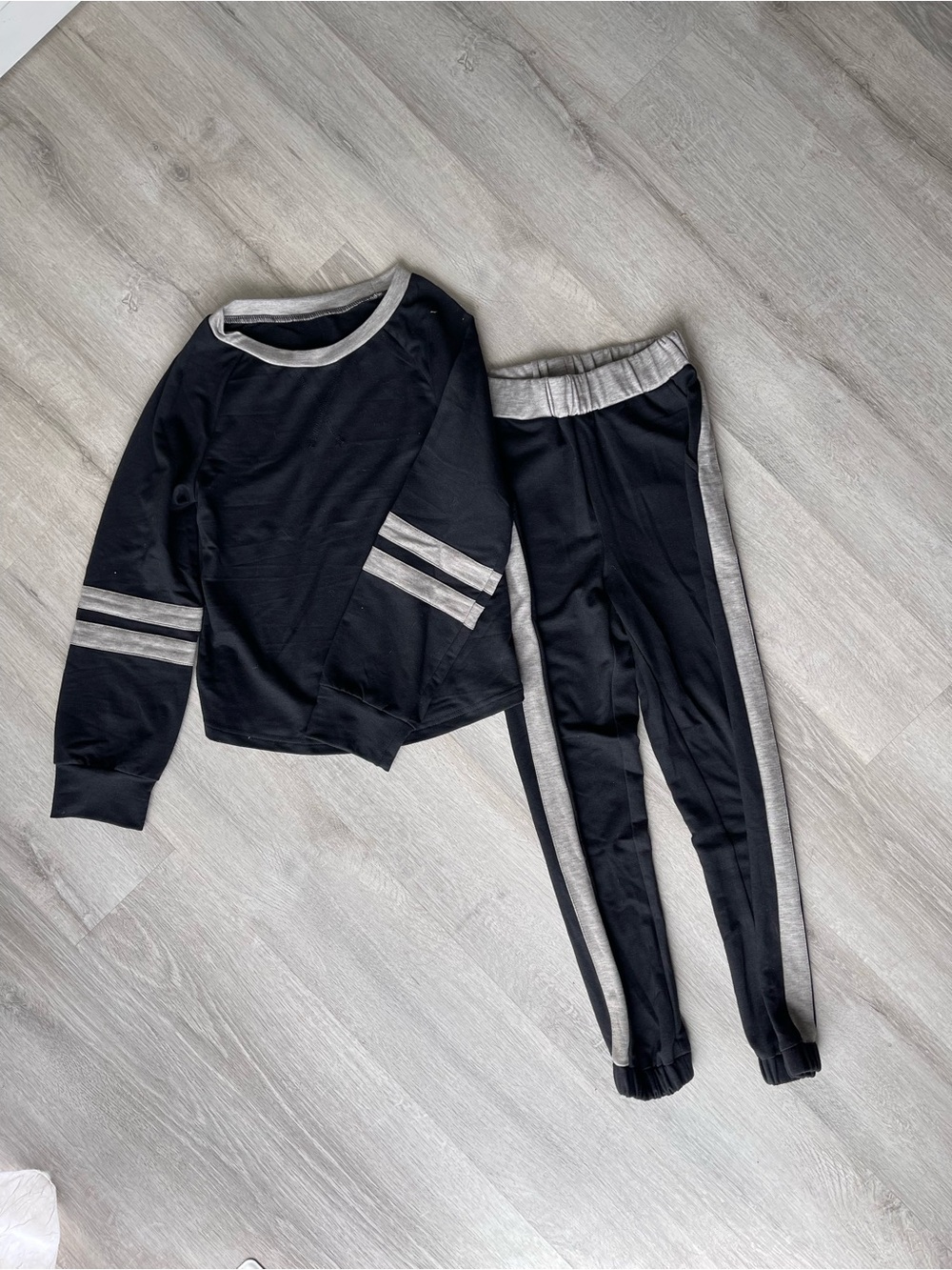 Kids Black and Gray Stripe Jogger Set